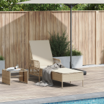 Șezlong Bej și alb crem Ratan PE 157 x 55 x 92 cm Pliabil GartenMobel Dekor