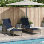 Șezlong Set de 3 Gri și bleumarin Ratan PE, metal Pliabil GartenMobel Dekor