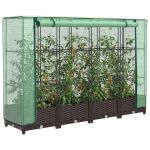 Strat înălțat cu husă de seră, aspect ratan, 160x40x123 cm GartenMobel Dekor