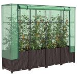 Strat înălțat cu husă de seră, aspect ratan, 160x40x138 cm GartenMobel Dekor