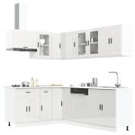 Set dulap de bucătărie 11 piese „Porto” alb lucios Lemn GartenMobel Dekor