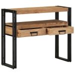 masa de console  neagră 90x33x75 cm din lemn masiv de acacia și metal GartenMobel Dekor
