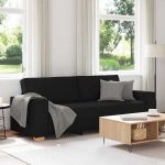 Canapea cu 3 locuri, neagră, 180 cm, material textil GartenMobel Dekor