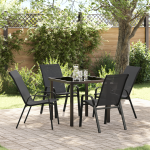 Set de dining pentru grădină  5 piese Negru Textil și Oțel, Masă de grădină  Neagră 80x80x73 cm Sticlă Temperată GartenMobel Dekor