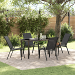Set masă grădină  5 piese Negru Textilene + Oțel, Masă grădină  Neagră 140x80x73 cm Sticlă securizată GartenMobel Dekor
