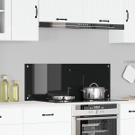Placă de Backsplash pentru Bucătărie Neagră 110x40x0,6 cm din Sticlă Temperată -  GartenMobel Dekor