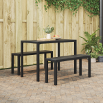 Set de grădină 3 piese  din oțel și WPC negru GartenMobel Dekor