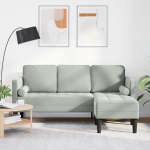 Canapea 3 locuri cu chaise longue în formă de L gri deschis 160 cm din catifea GartenMobel Dekor