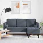 Sofa cu 3 locuri cu șezlong în formă de L gri închis 160 cm din catifea GartenMobel Dekor