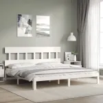 Cadru de pat fără saltea, alb, 200x200 cm, lemn masiv pin GartenMobel Dekor
