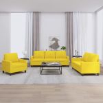 Set de canapele cu perne, 3 piese, galben deschis, textil GartenMobel Dekor