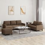 Set de canapele cu perne, 3 piese, maro, textil GartenMobel Dekor
