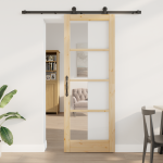 Ușa Glisantă  cu Set de Hardware 'ORKDAL'Lemn Masiv & Sticlă, Ușa Interioară  cu Sticlă 'ORKDAL'78x211x4 cm Lemn Masiv de Pin GartenMobel Dekor