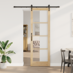 Set Ușă Glisantă  cu Hardware 78x232 cm Lemn Masiv de Pin, Ușă Interioară  cu Sticlă 'ORKDAL'78x232x4 cm Lemn Masiv de Pin GartenMobel Dekor