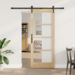 Set de ușă glisantă  cu accesorii 83x202 cm Lemn solid din pin, Ușă de interior  cu sticlă 'ORKDAL'83x202x4 cm Lemn solid din pin GartenMobel Dekor