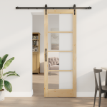 Ușă Glisantă  cu Set de Accesorii 78x211 cm Ușă din Lemn Masiv de Pin, Ușă Interioară  cu Sticlă 'ORKDAL'78x211x4 cm Ușă din Lemn Masiv de Pin GartenMobel Dekor