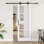 Ușă glisantă  cu set de accesorii 'ORKDAL'Alb din lemn masiv și sticlă, Ușă de interior  cu sticlă 'ORKDAL'Alb 73.5x211x4 cm GartenMobel Dekor