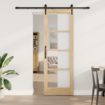 Ușă glisantă  cu set de accesorii 73.5x211 cm Lemn Masiv Pin, Ușă interioară  cu geam 'ORKDAL'73.5x211x4 cm Lemn Masiv Pin GartenMobel Dekor