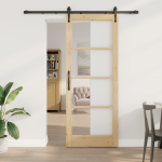 Ușă glisantă  cu set de accesorii 83 x 211 cm Lemn masiv de pin, Ușă de interior  cu sticlă 'ORKDAL'83 x 211 x 4 cm Lemn masiv de pin GartenMobel Dekor