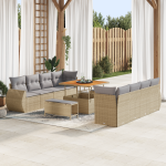 Set de sofa de grădină  11 piese cu perne Bej Ratan Poliester Acacia, Set de dining de grădină  3 piese cu perne Bej Ratan Poliester Acacia GartenMobel Dekor