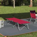 Pat Pliabil de Camping Roșu Metal și Material Textil Standard GartenMobel Dekor