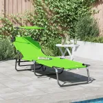 Șezlong Pliabil cu Copertină Verde 600D Oxford GartenMobel Dekor