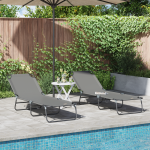 Șezlong pliabil 2 pcs Portabil Gri 600D Fabric Oxford GartenMobel Dekor