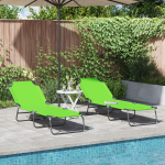 Șezlong pliabil 2 piese portabil din țesătură Oxford verde 600D GartenMobel Dekor