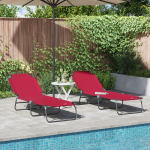 Șezlong pliabil 2 piese portabil roșu din țesătură Oxford 600D GartenMobel Dekor