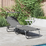 Șezlong pliabil cu copertină Gri din material Oxford 600D GartenMobel Dekor