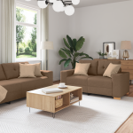 Set de Canapea cu Perne Maro din Material Textil GartenMobel Dekor