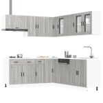 Set de dulapuri de bucătărie 11 piese „Porto” lemn Sonoma gri GartenMobel Dekor