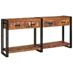 Set de mese console  2 cu sertare, din lemn masiv recuperat multicolor, Masă consolă  cu sertare 160x33x75 cm din lemn masiv recuperat GartenMobel Dekor