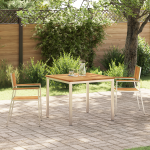 Set de dining pentru grădină  3 piese din lemn masiv de acacia, Masă de dining  90x90x74.5 cm din lemn masiv de acacia, Scaune de grădină stivuibile  2 bucăți din lemn masiv de acacia și metal GartenMobel Dekor