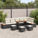 Set canapea de grădină , 10 piese, cu perne, ratan sintetic negru, Acacia, Set de dining de grădină , 4 piese, cu perne, ratan sintetic negru, Acacia GartenMobel Dekor