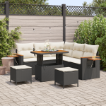 Set canapea de grădină  cu 8 piese și perne Negru Ratan poli Acacia, Set de dining de grădină  cu 3 piese și perne Negru Ratan poli Acacia GartenMobel Dekor