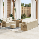 Set de canapea de grădină  10 piese cu perne Bej poli ratan acacia, Set de dining pentru grădină  3 piese cu perne Bej poli ratan acacia GartenMobel Dekor