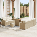 Set de canapea pentru grădină  cu 10 piese și perne Bej Ratan Poli Acacia, Set de dining pentru grădină  cu 3 piese și perne Bej Ratan Poli Acacia GartenMobel Dekor