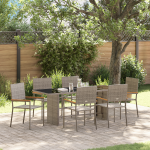 Set Dining Grădină  7 Piese Gri Poliratan, Scaune Grădină Stivuite cu Perne 2 buc Gri Poliratan GartenMobel Dekor