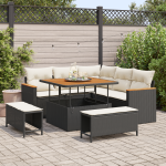 Set de canapea de grădină  8 bucăți cu perne negru ratan polimer acacia, Set de dining de grădină  3 bucăți cu perne negru ratan polimer acacia GartenMobel Dekor