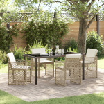 Set dining grădină  cu perne Bej din ratan poliat, Masa grădină  Neagră 160x80x73 cm cu sticlă temperată GartenMobel Dekor