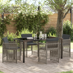 Set masă grădină  5 piese cu perne gri din ratan sintetic, Masă  neagră 160x80x73 cm din sticlă temperată GartenMobel Dekor