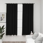 Draperii opace aspect in, cârlige, 2 buc., antracit, 140x175 cm GartenMobel Dekor