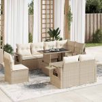 Set canapele de grădină, 9 piese, cu perne, bej, poliratan GartenMobel Dekor