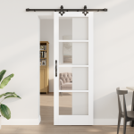Ușă glisantă  cu set de accesorii Alb 73.5x211 cm Lemn solid de pin, Ușă interioară  cu geam 'ORKDAL'Alb 73.5x211x4 cm GartenMobel Dekor