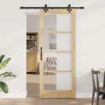 Ușă glisantă  cu set hardware 86x211 cm din lemn masiv de pin, Ușă interioară  cu sticlă 'ORKDAL'86x211x4 cm din lemn masiv de pin GartenMobel Dekor