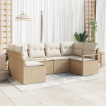 Set de sofa de grădină  cu 6 piese și perne Bej Poli Ratan, Sofa de grădină  cu 2 locuri și depozitare & perne Bej Poli Ratan GartenMobel Dekor