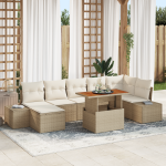 Set de sofa de grădină cu 8 piese și perne Bej din ratan poli GartenMobel Dekor