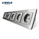 Priza cvintupla Livolo cu rama din sticla SmartElectro IntelligentHouse