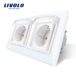 Priza dubla Livolo cu rama din sticla si capac de protectie rezistent la apa SmartElectro IntelligentHouse